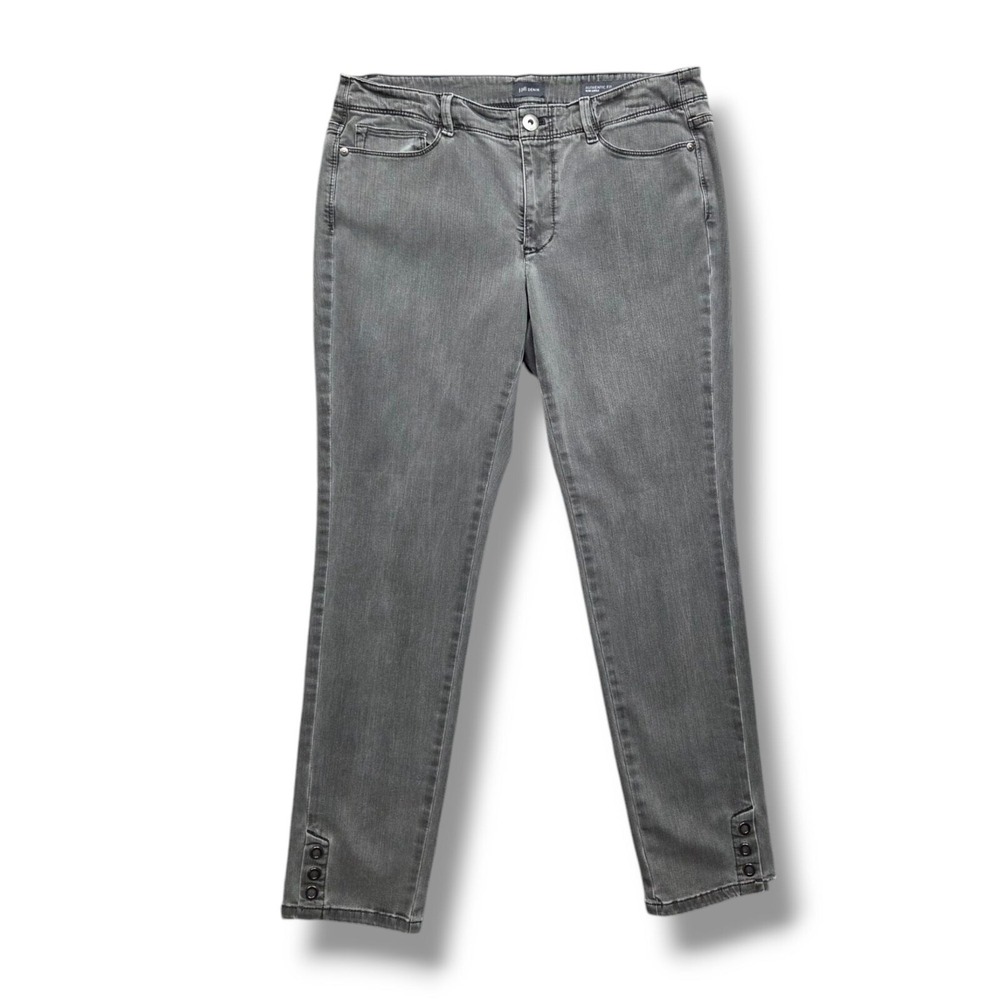 J Jill Authentic Fit Slim Ankle Jeans Womens 8 Gray Button Hem Mid Rise